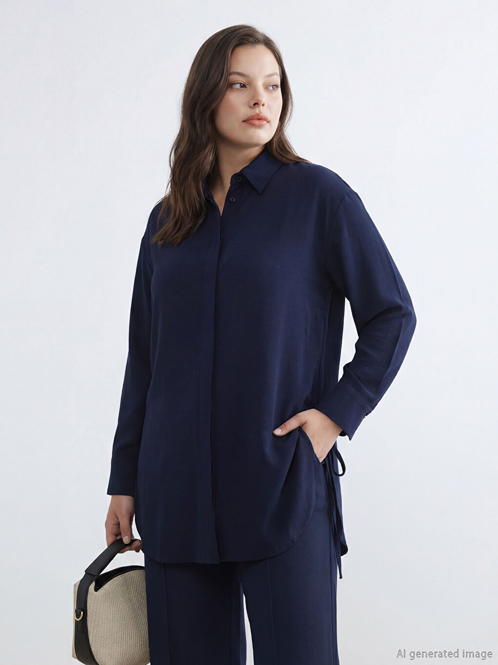 Women's Shirt Tunic with Tie Detail-2