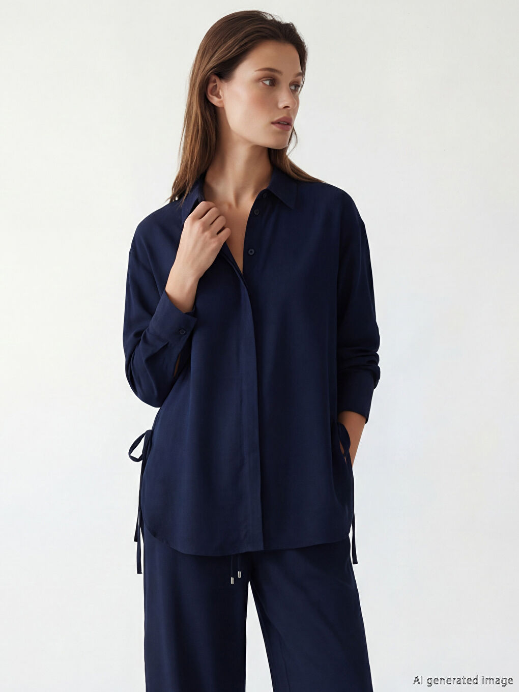 Women's Shirt Tunic with Tie Detail-1