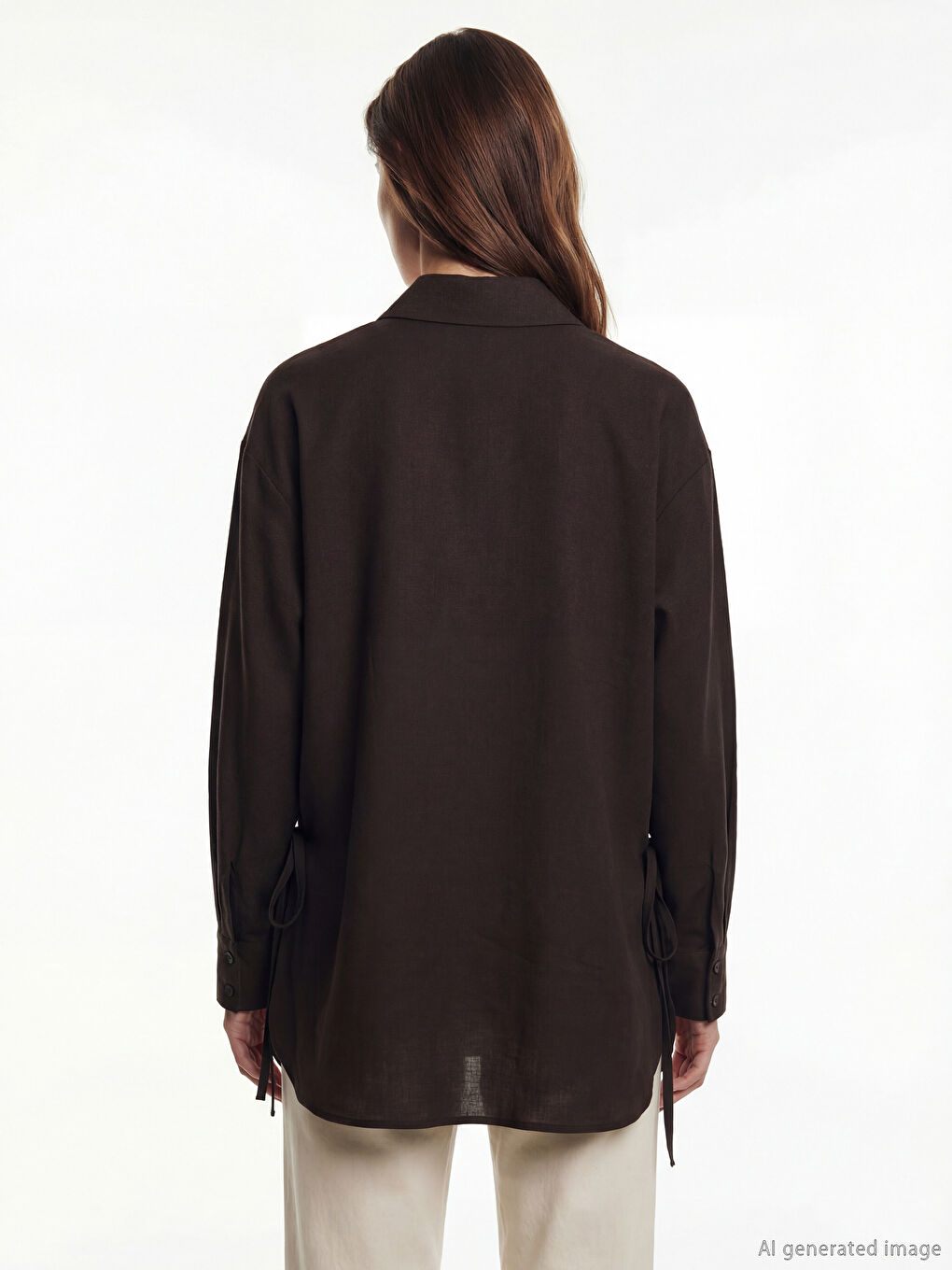 Kahverengi Bağlama Detaylı Kadın Gömlek Tunik-4