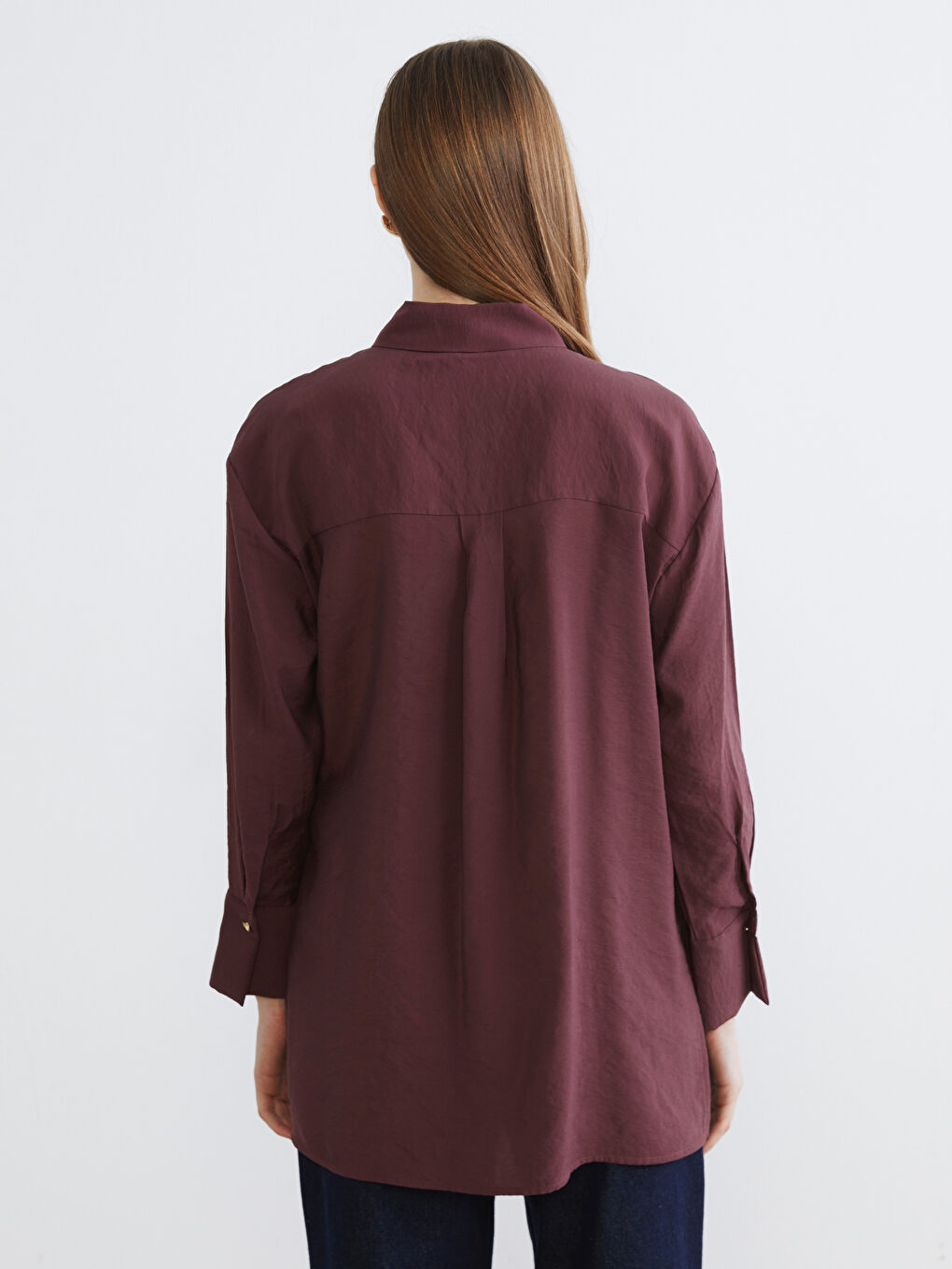 Bordo Bağlama Detaylı Kadın Gömlek Tunik	-3