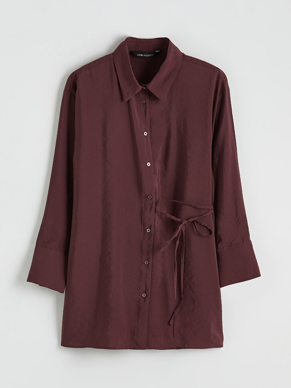 Bordo Bağlama Detaylı Kadın Gömlek Tunik	-4