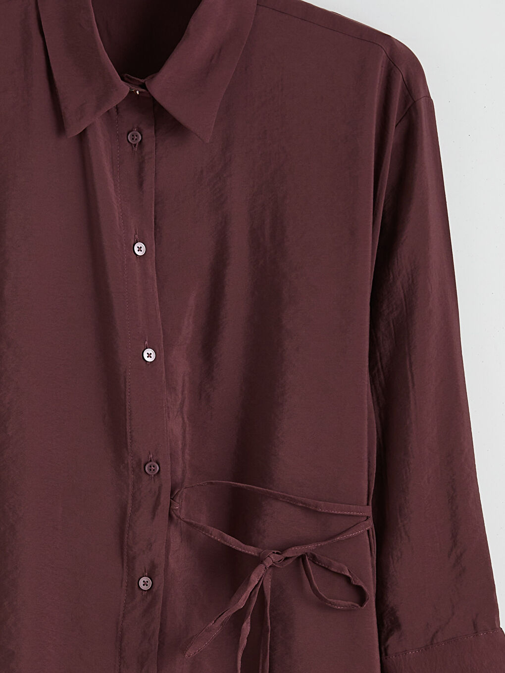 Bordo Bağlama Detaylı Kadın Gömlek Tunik	-5