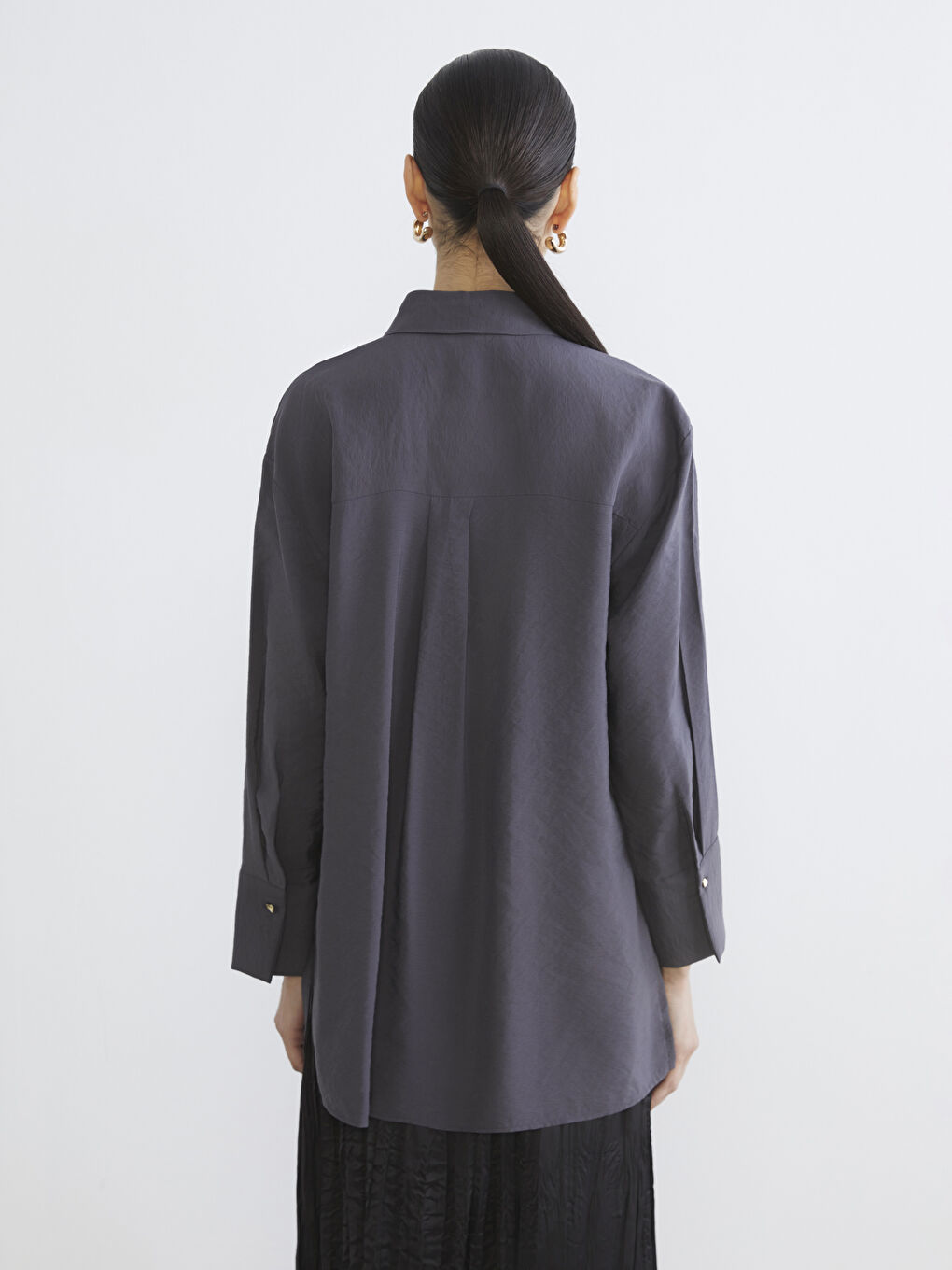 Gri Bağlama Detaylı Kadın Gömlek Tunik	-3