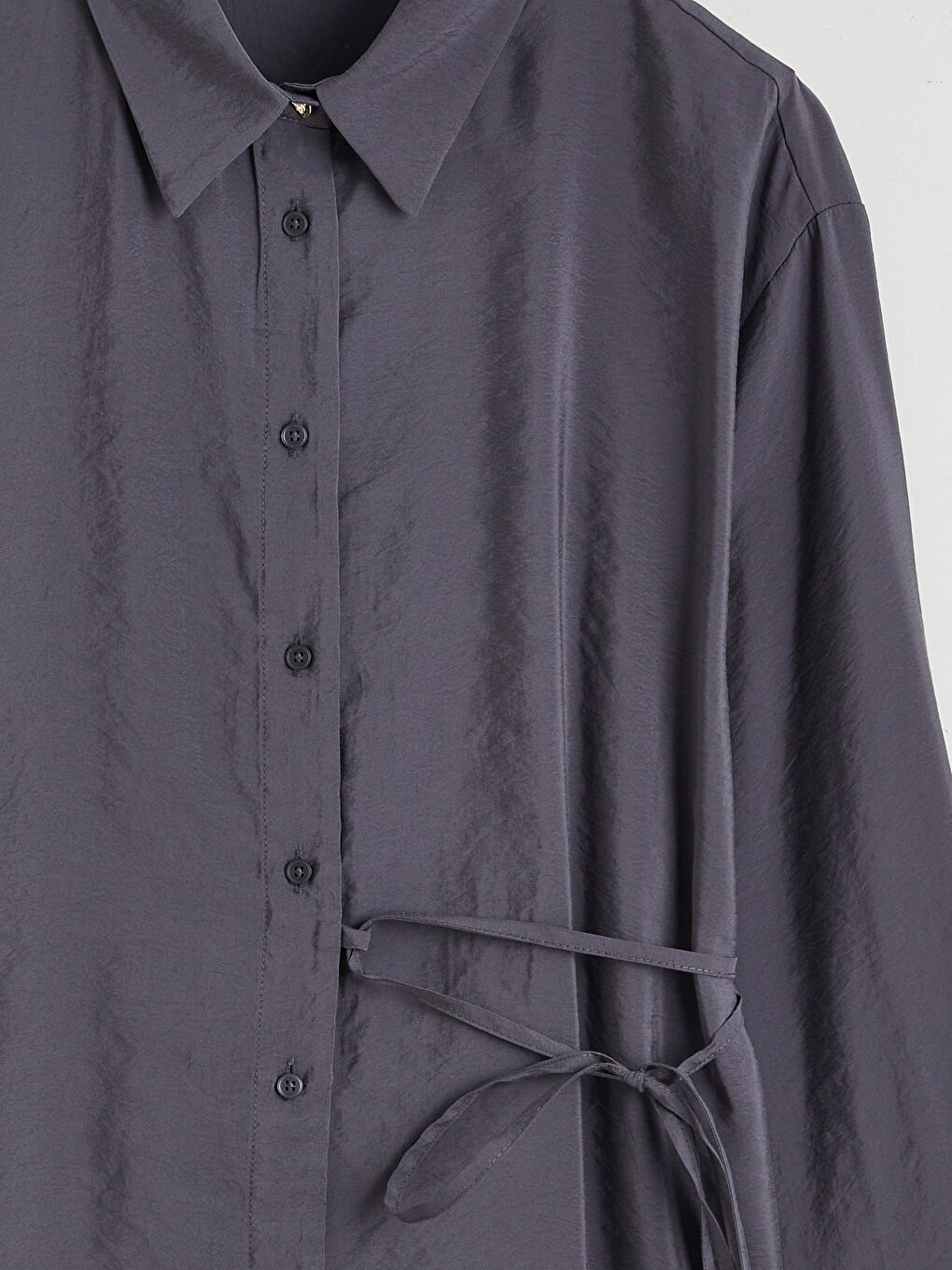 Gri Bağlama Detaylı Kadın Gömlek Tunik	-5