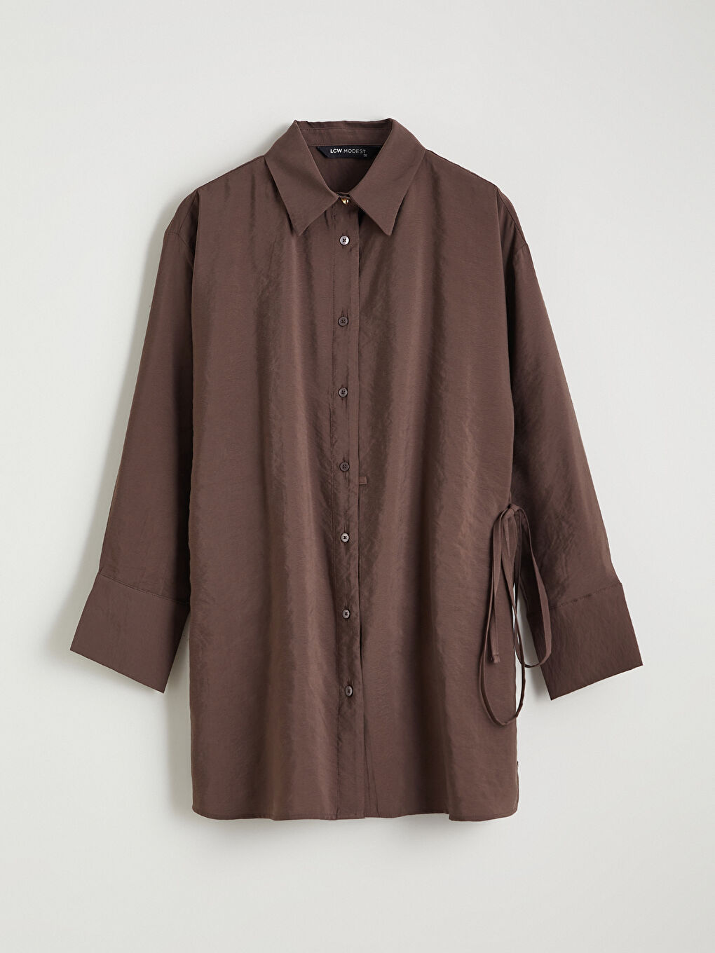 Kahverengi Bağlama Detaylı Kadın Gömlek Tunik	-4
