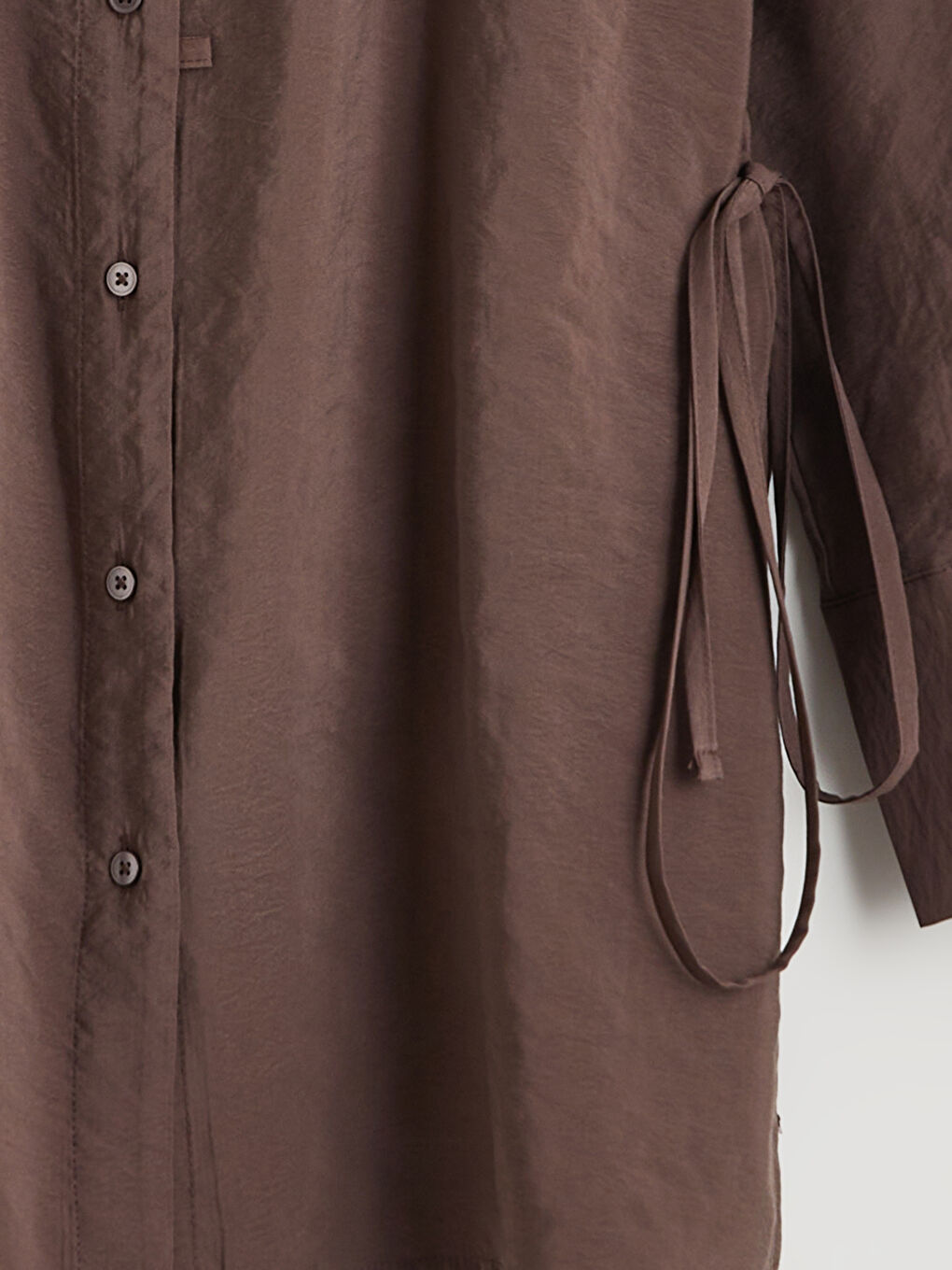 Kahverengi Bağlama Detaylı Kadın Gömlek Tunik	-5