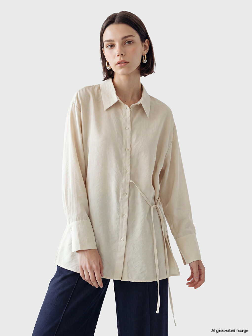 Tie-detailed Modal Blended Women's Shirt Tunic