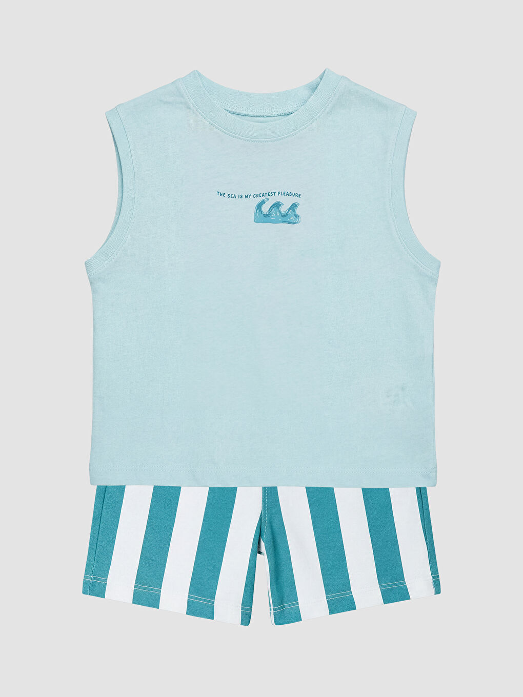 Mavi Çizgili ve Baskılı Erkek Bebek Takım