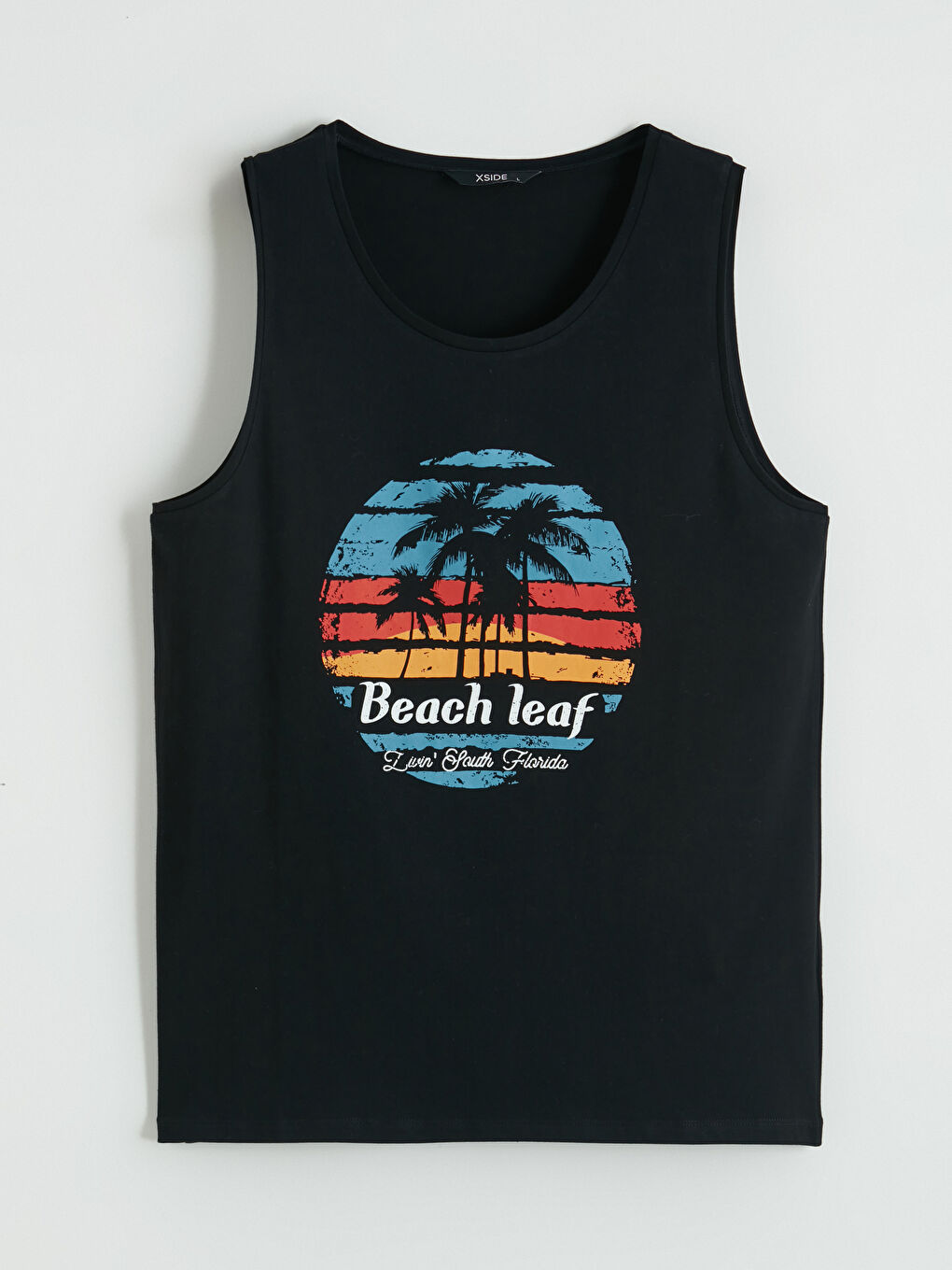 Siyah Bisiklet Yaka Baskılı Erkek Kolsuz Tişört-4