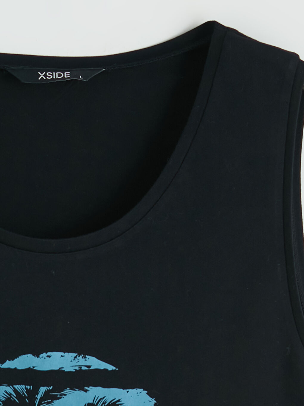 Siyah Bisiklet Yaka Baskılı Erkek Kolsuz Tişört-5