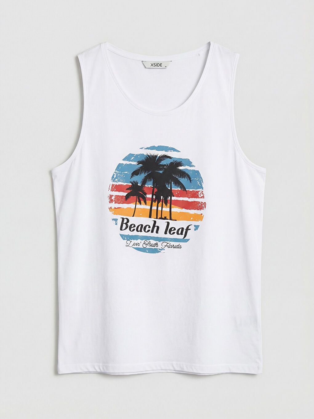 Beyaz Bisiklet Yaka Baskılı Erkek Kolsuz Tişört-4