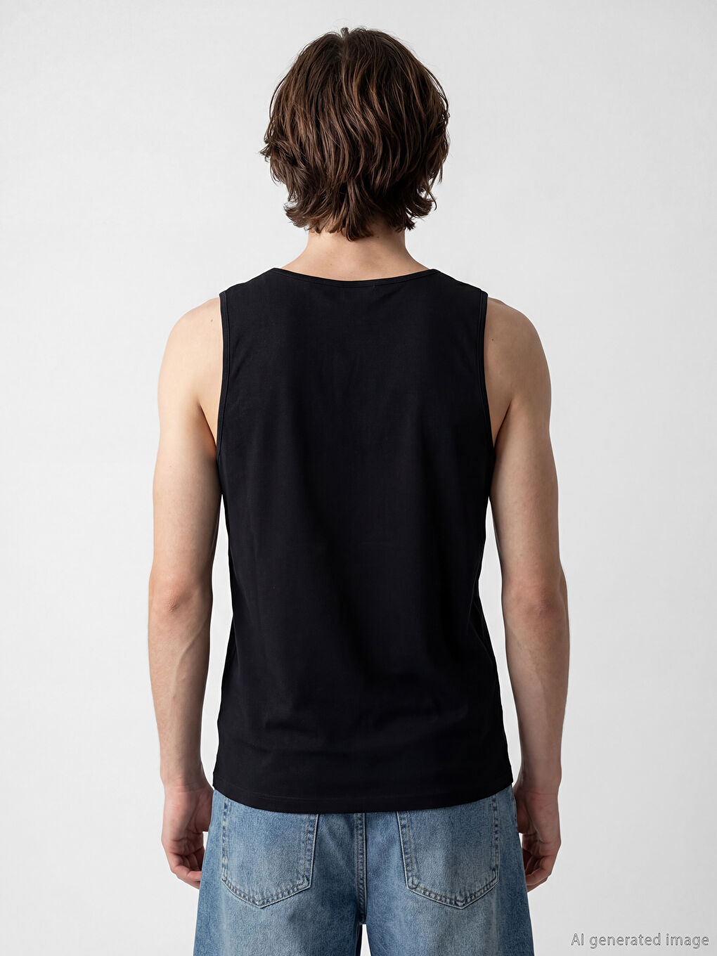 Siyah Bisiklet Yaka Baskılı Erkek Kolsuz Tişört-3