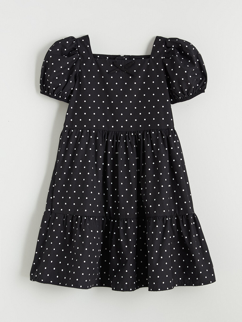 Siyah Kare Yaka Puantiyeli Kız Çocuk Elbise