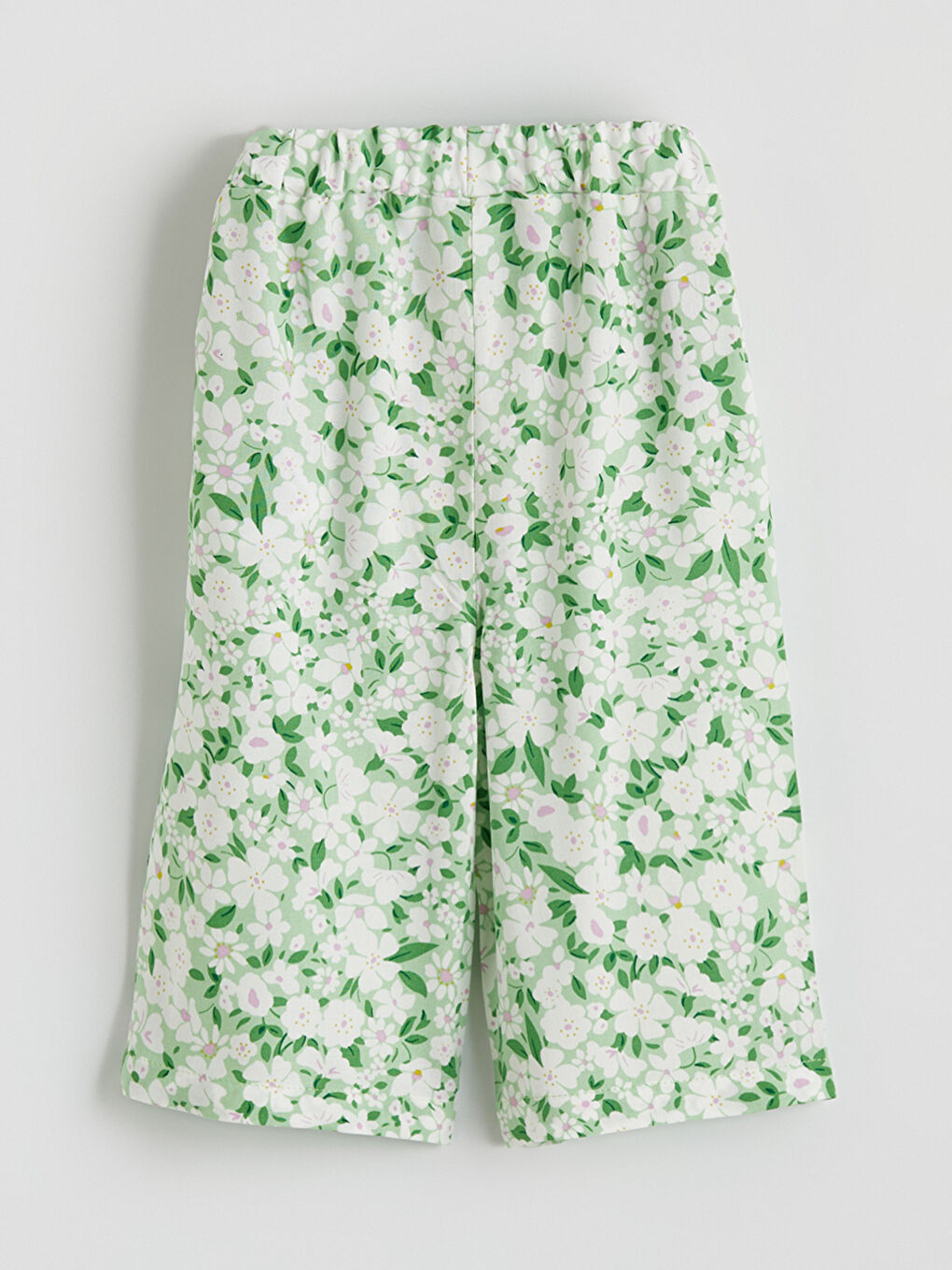 Ekru Beli Lastikli Çiçekli Kız Çocuk Pantolon-2