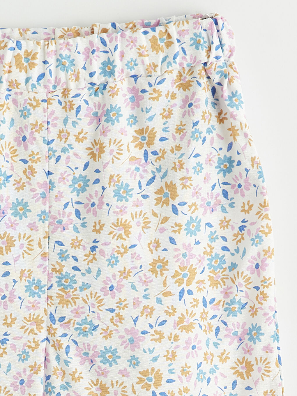 Pembe Beli Lastikli Çiçekli Kız Çocuk Pantolon-1