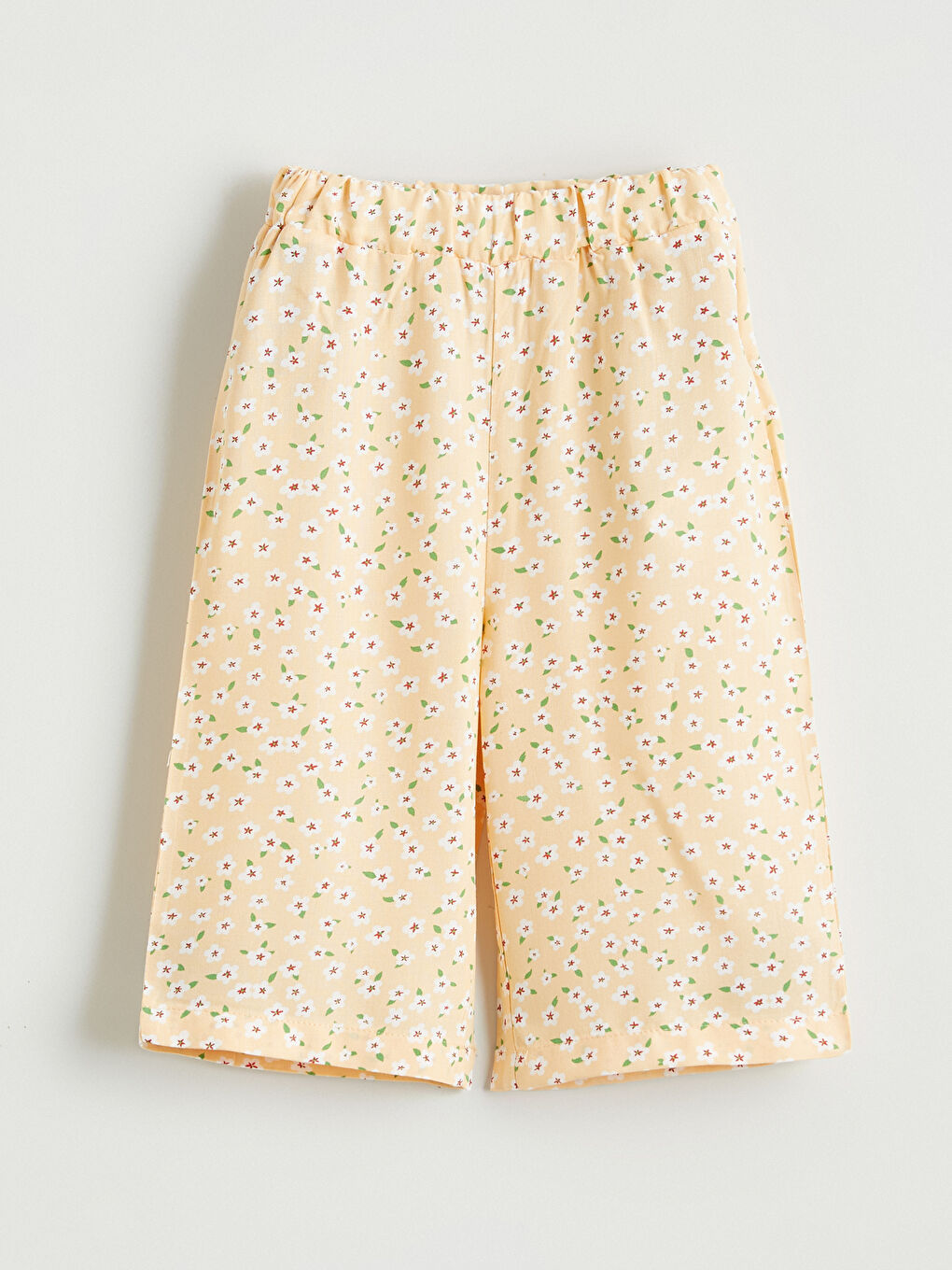 Sarı Beli Lastikli Çiçekli Kız Çocuk Pantolon	