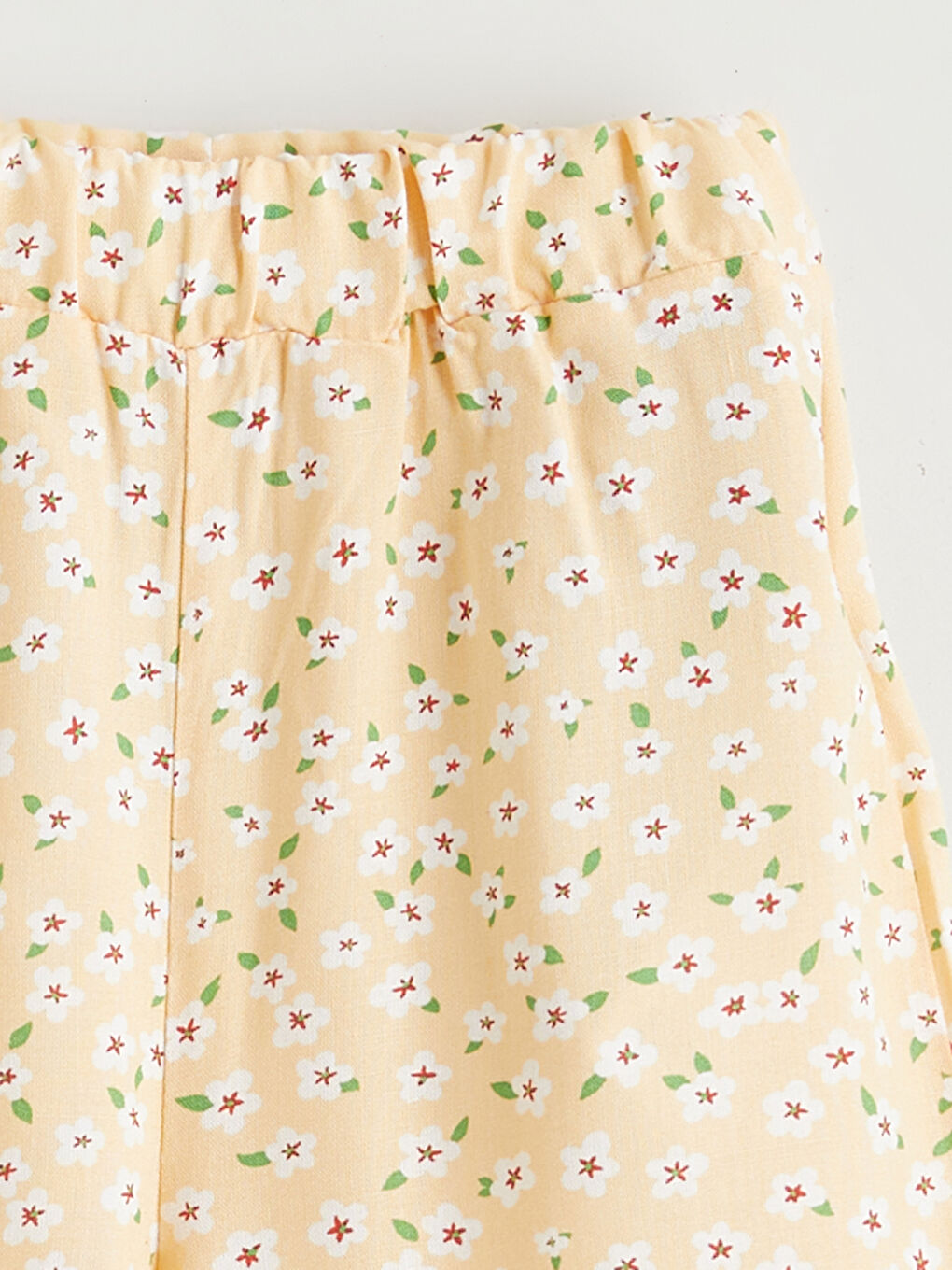 Sarı Beli Lastikli Çiçekli Kız Çocuk Pantolon	-1