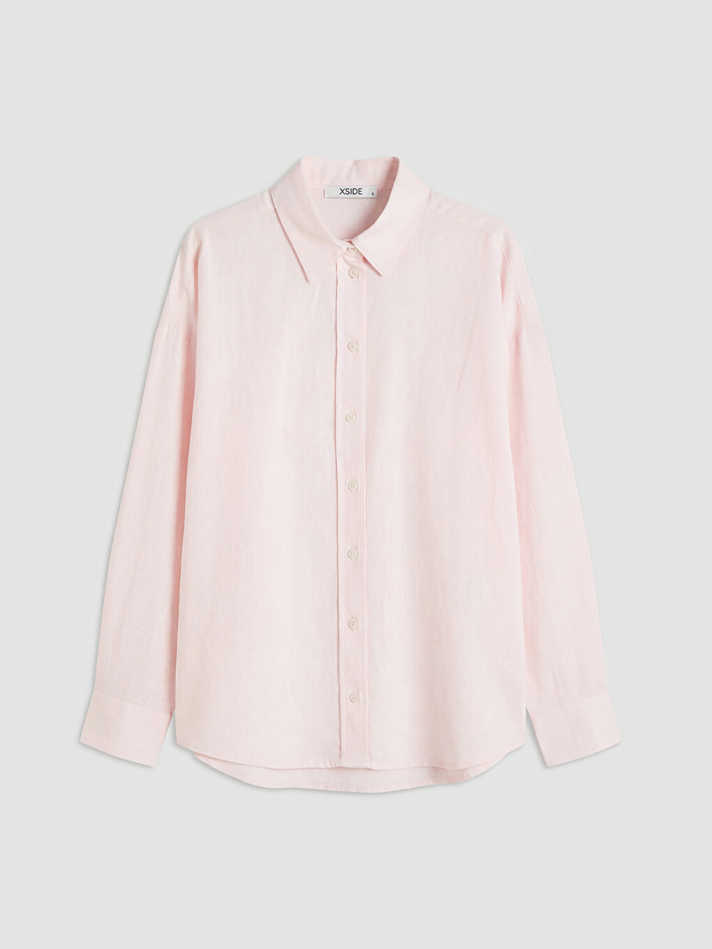Pembe Oversize Keten Karışımlı Kadın Gömlek-4
