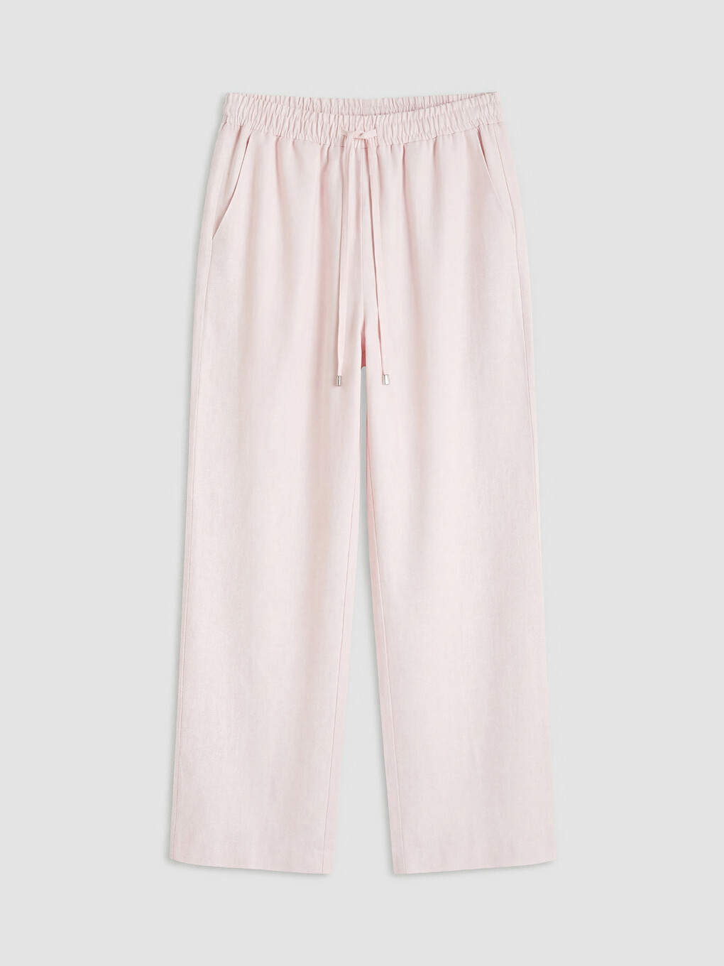 Pembe Beli Lastikli Keten Karışımlı Kadın Pantolon-4