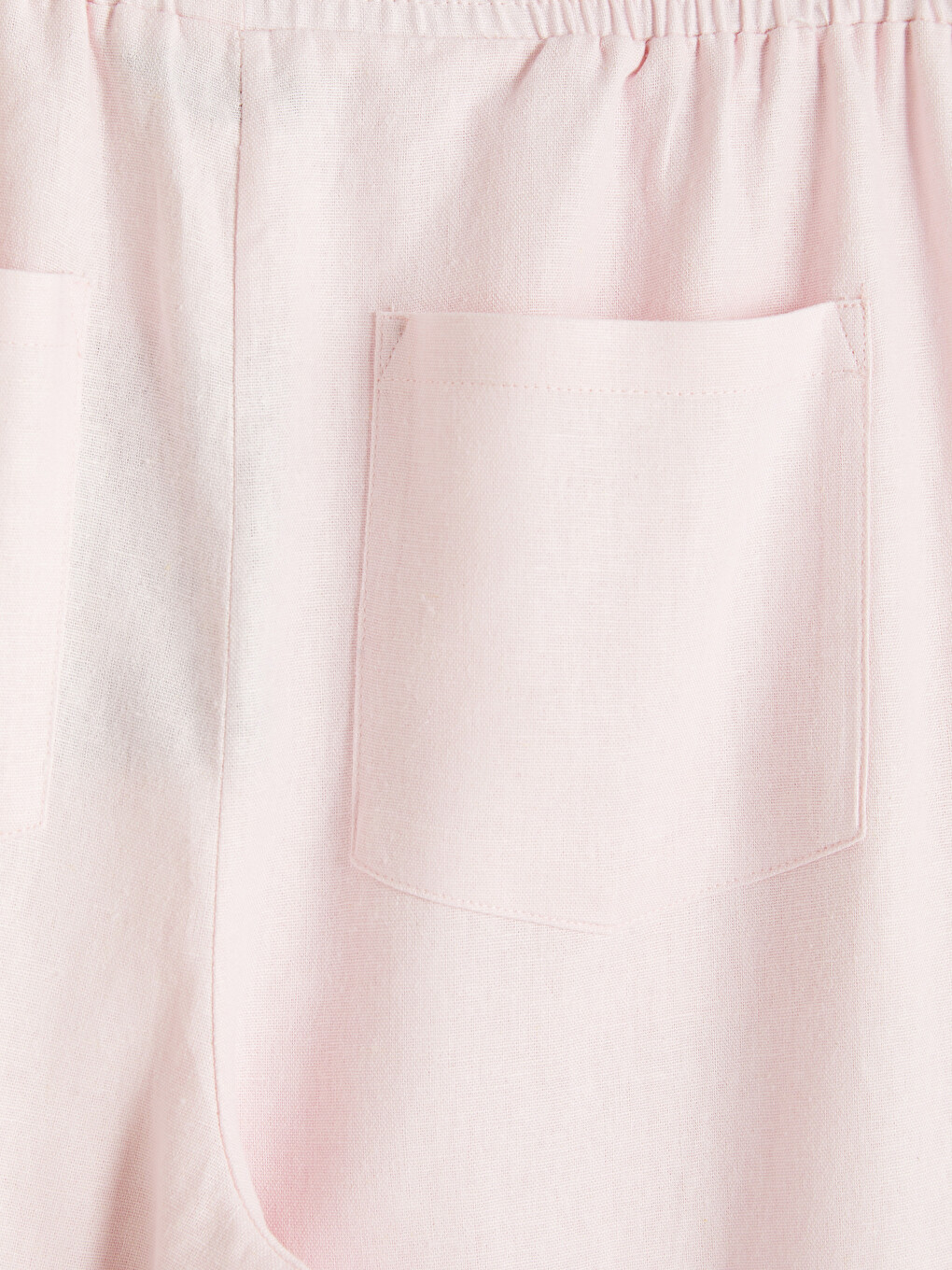 Pembe Beli Lastikli Keten Karışımlı Kadın Pantolon-7