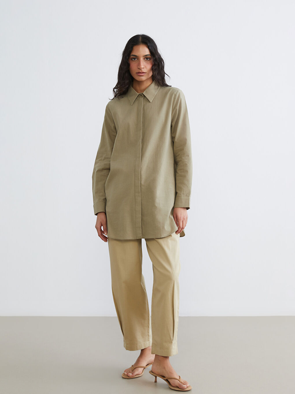 Haki Dokulu Kadın Gömlek Tunik-1