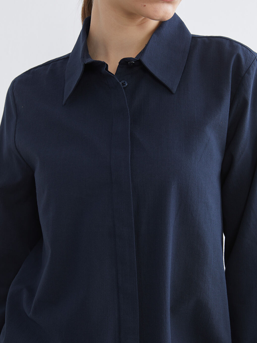 Lacivert Dokulu Kadın Gömlek Tunik-2