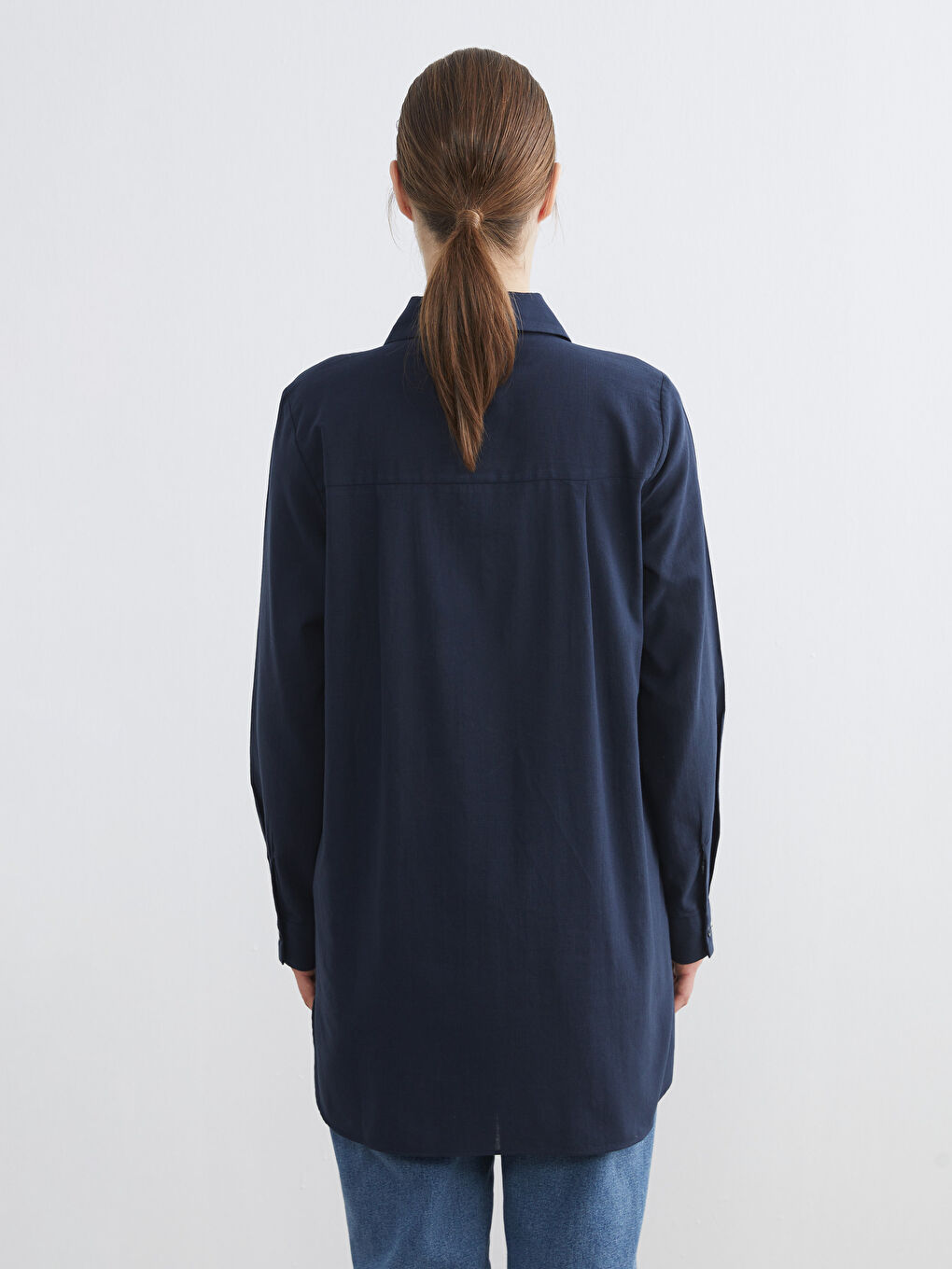 Lacivert Dokulu Kadın Gömlek Tunik-3