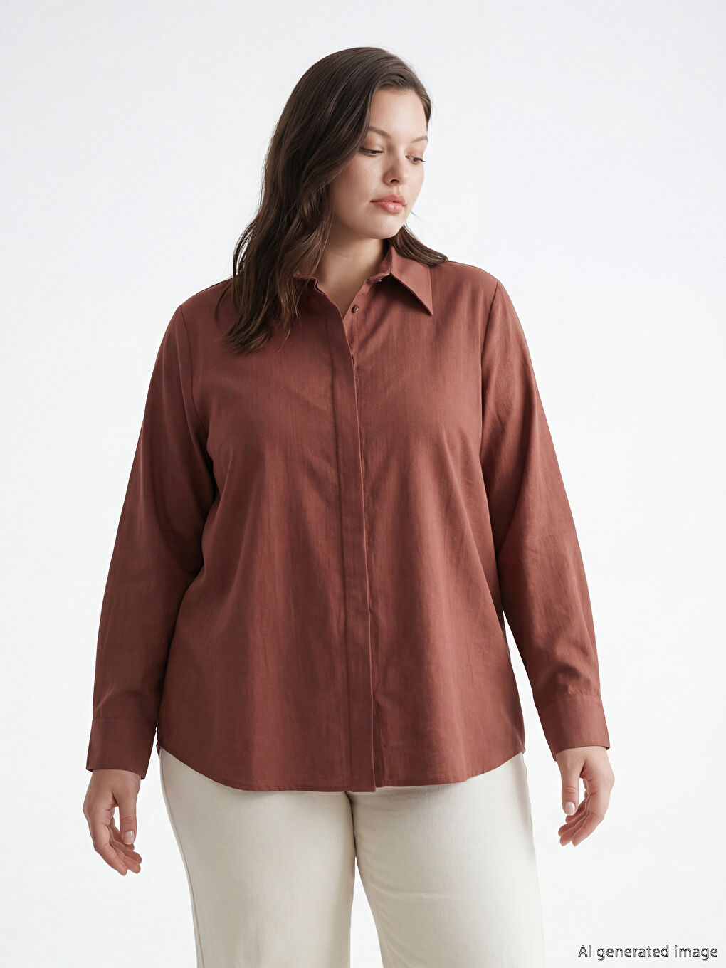 Kahverengi Dokulu Kadın Gömlek Tunik-1