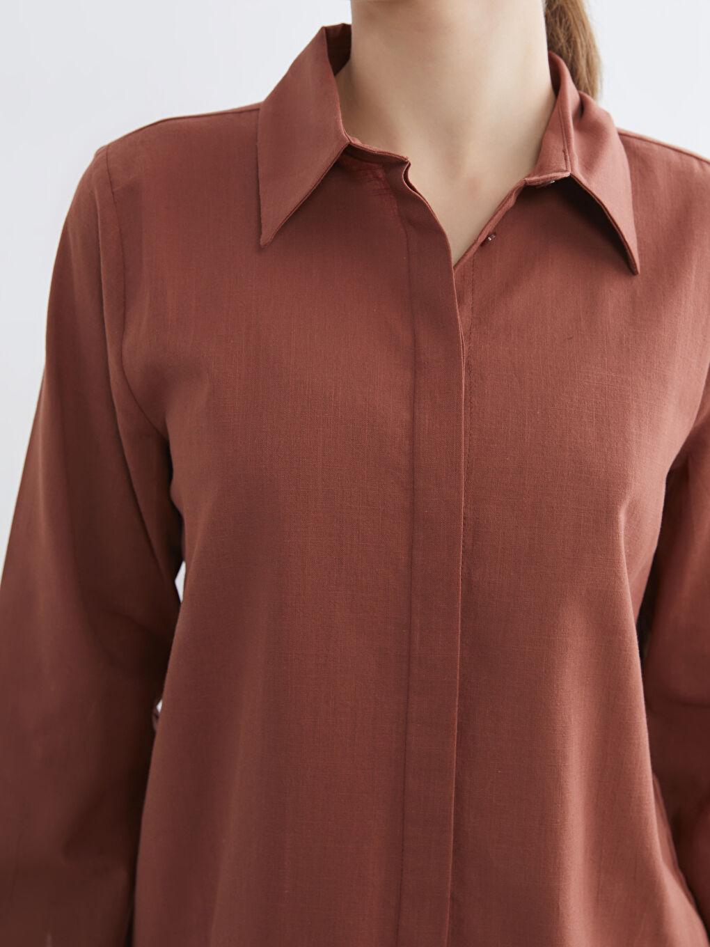 Kahverengi Dokulu Kadın Gömlek Tunik-2