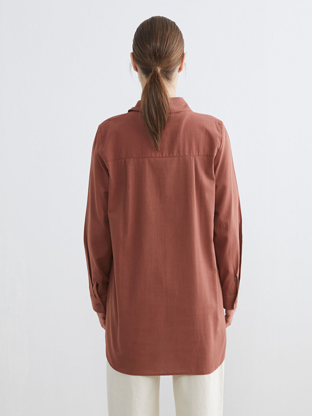 Kahverengi Dokulu Kadın Gömlek Tunik-3