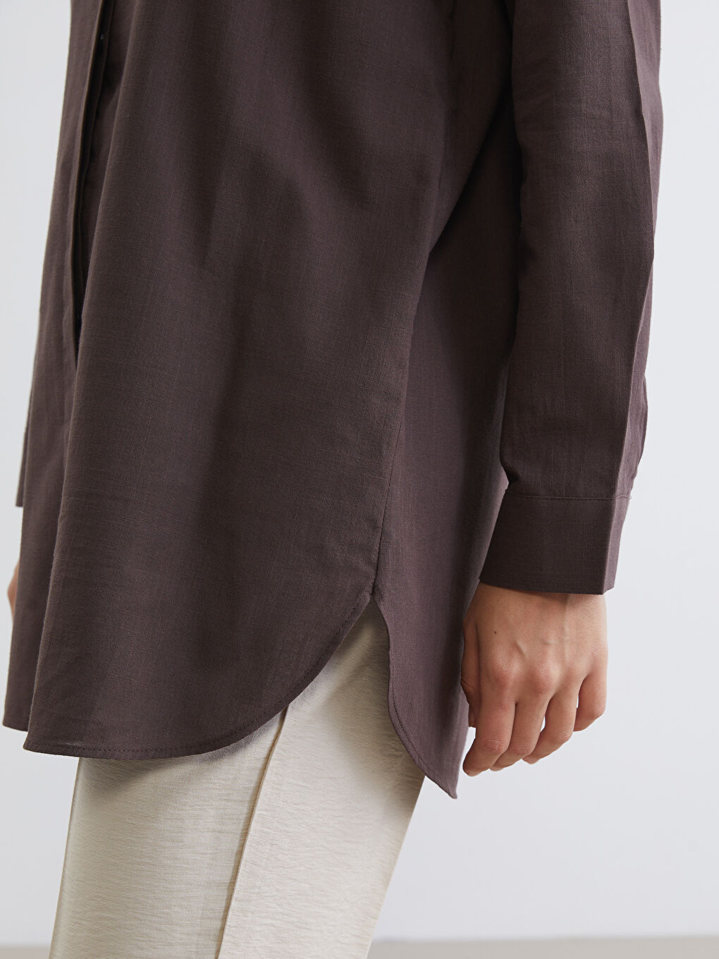 Kahverengi Dokulu Kadın Gömlek Tunik-2