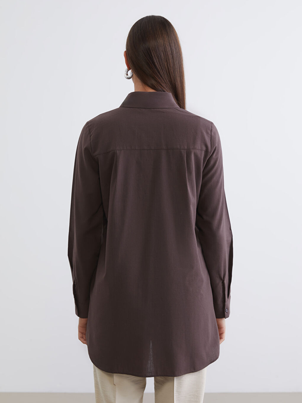 Kahverengi Dokulu Kadın Gömlek Tunik-3