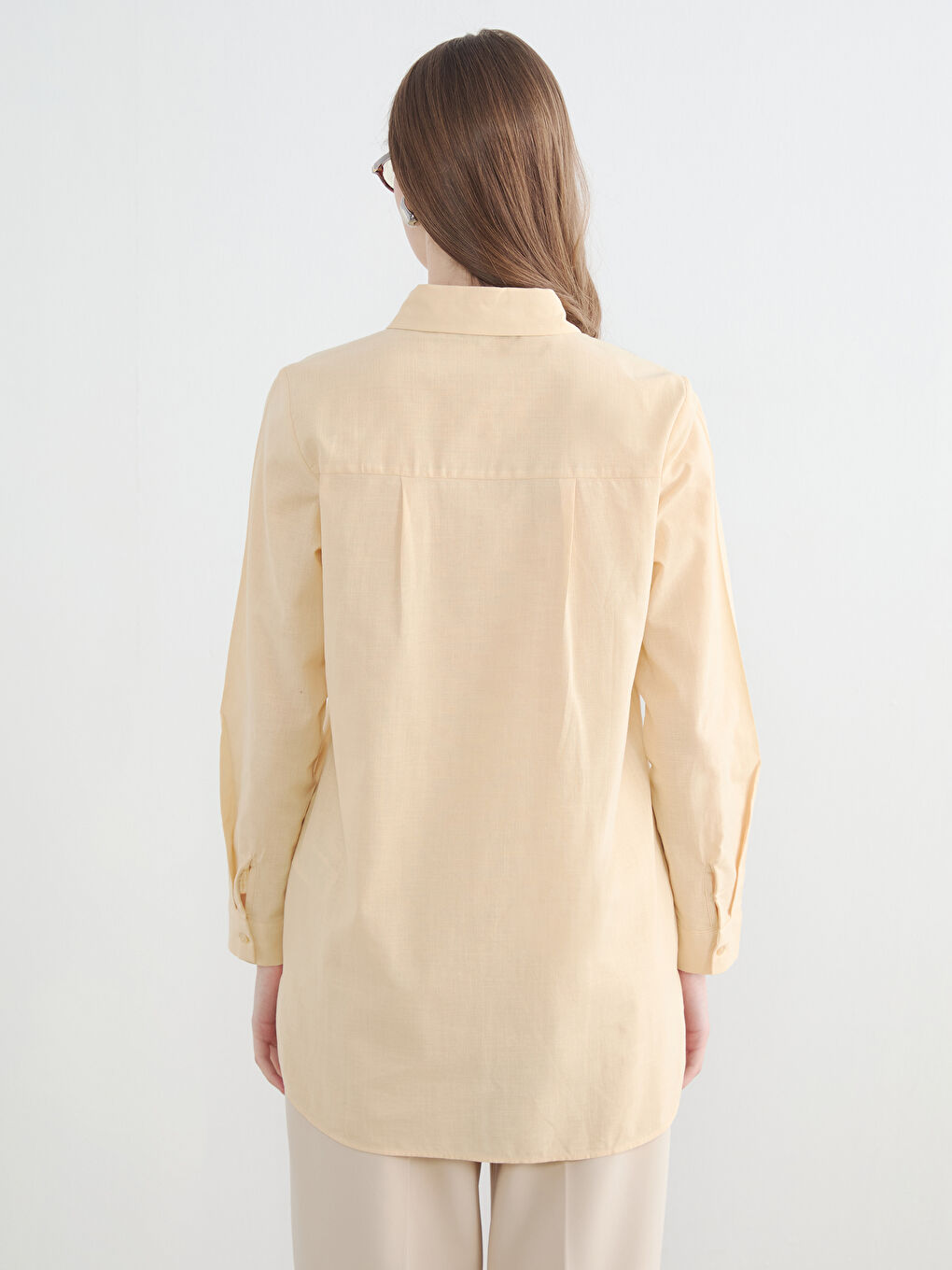 Sarı Dokulu Kadın Gömlek Tunik	-3