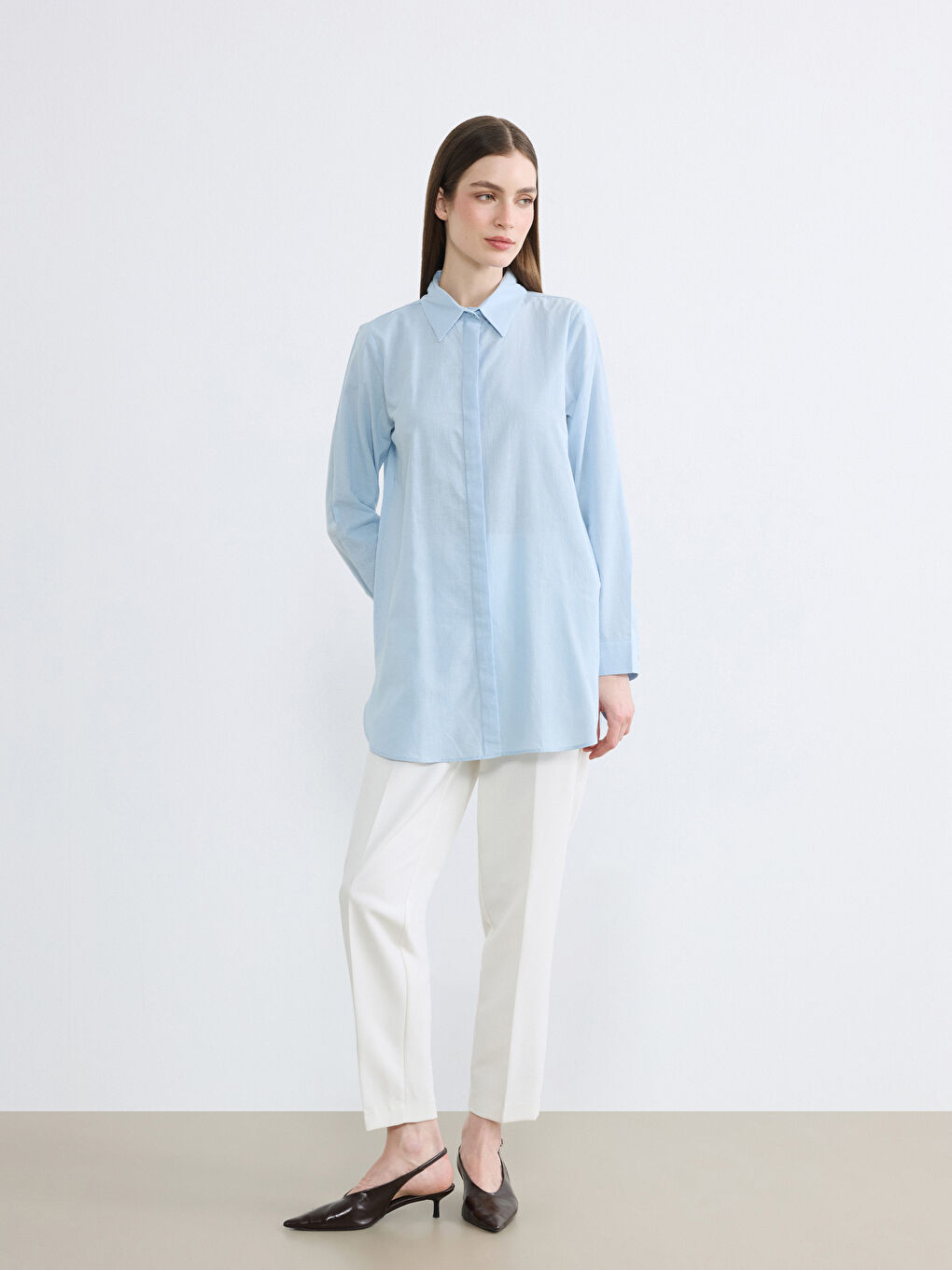 Mavi Dokulu Kadın Gömlek Tunik-1