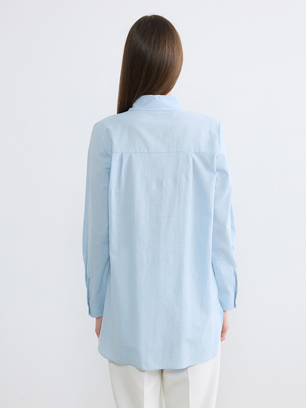 Mavi Dokulu Kadın Gömlek Tunik-3