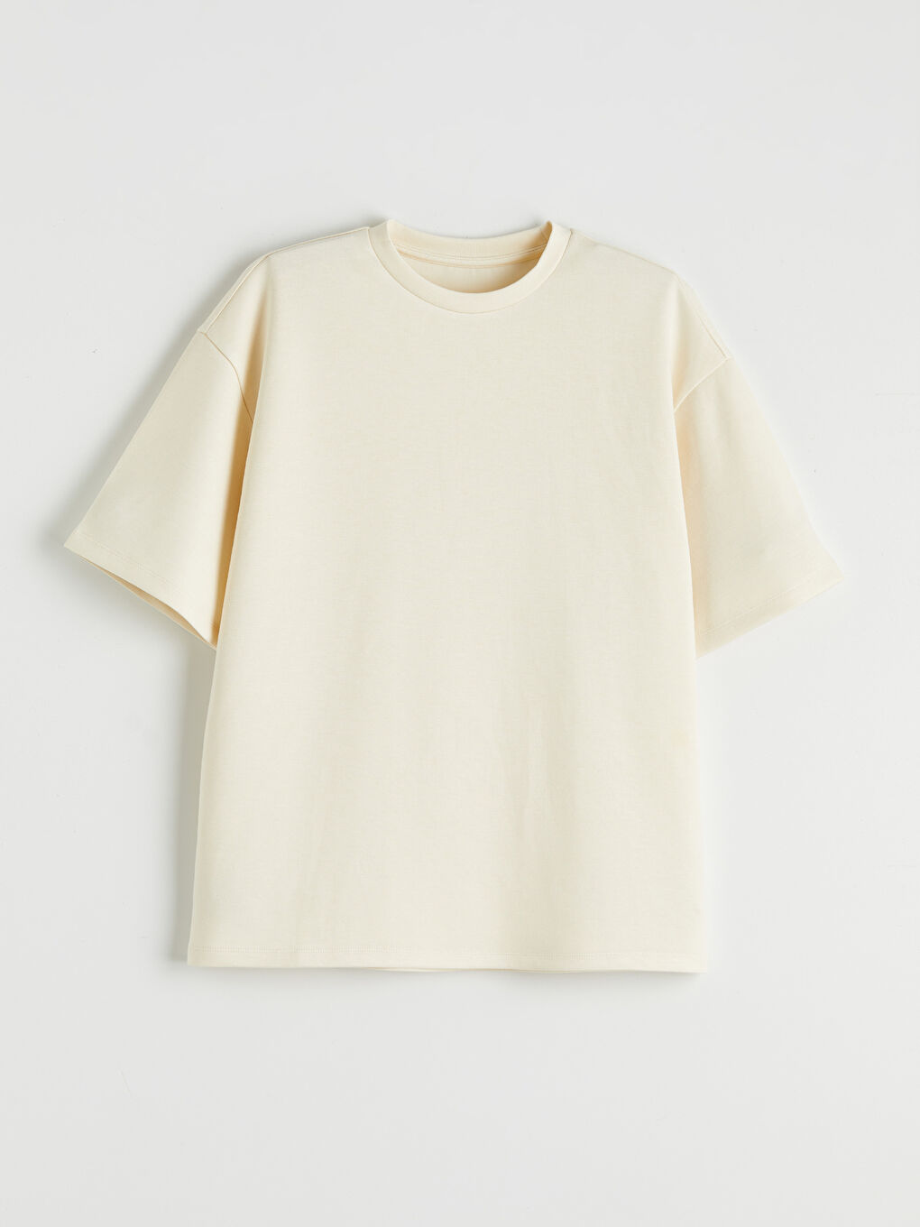 Bej Bisiklet Yaka Kız Çocuk Soft Touch Tişört-1