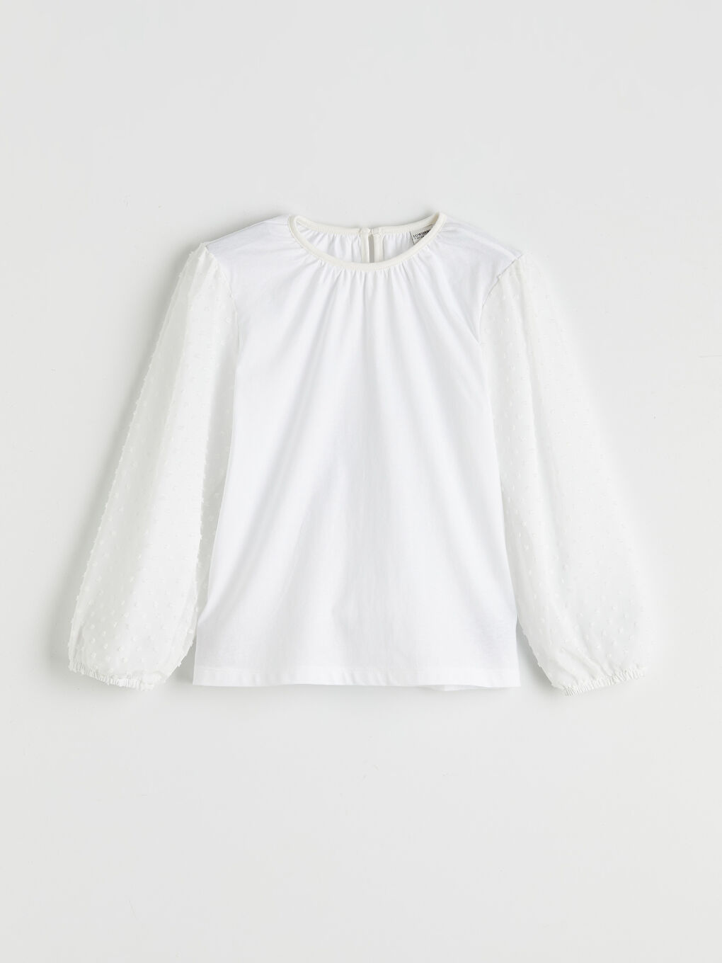 Ekru Bisiklet Yaka Puantiye Kollu Kız Çocuk Tişört-2