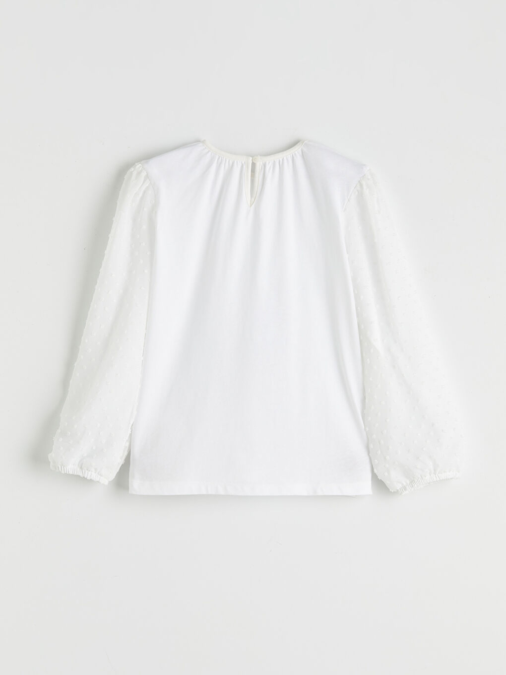 Ekru Bisiklet Yaka Puantiye Kollu Kız Çocuk Tişört-3