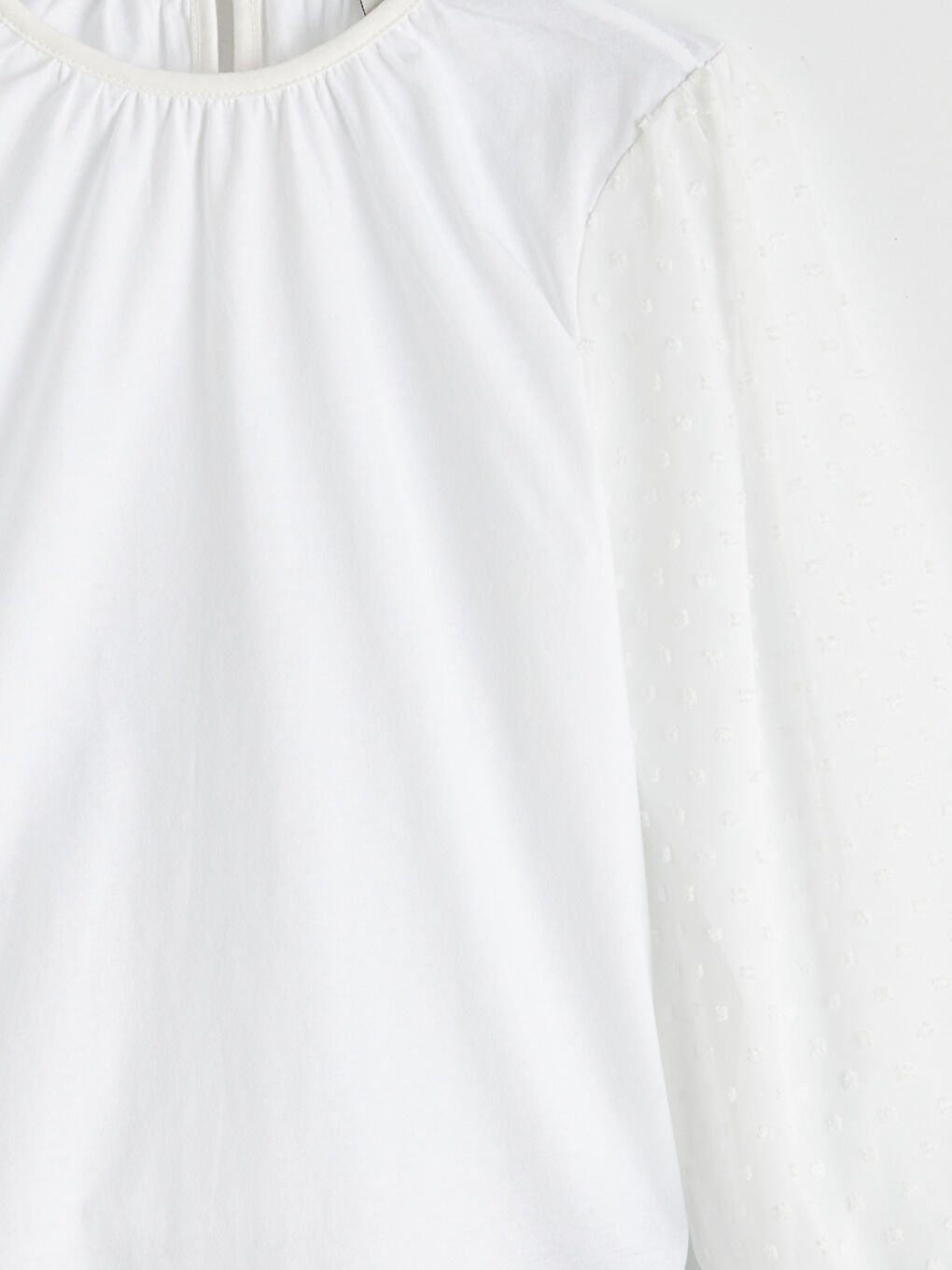 Ekru Bisiklet Yaka Puantiye Kollu Kız Çocuk Tişört-4