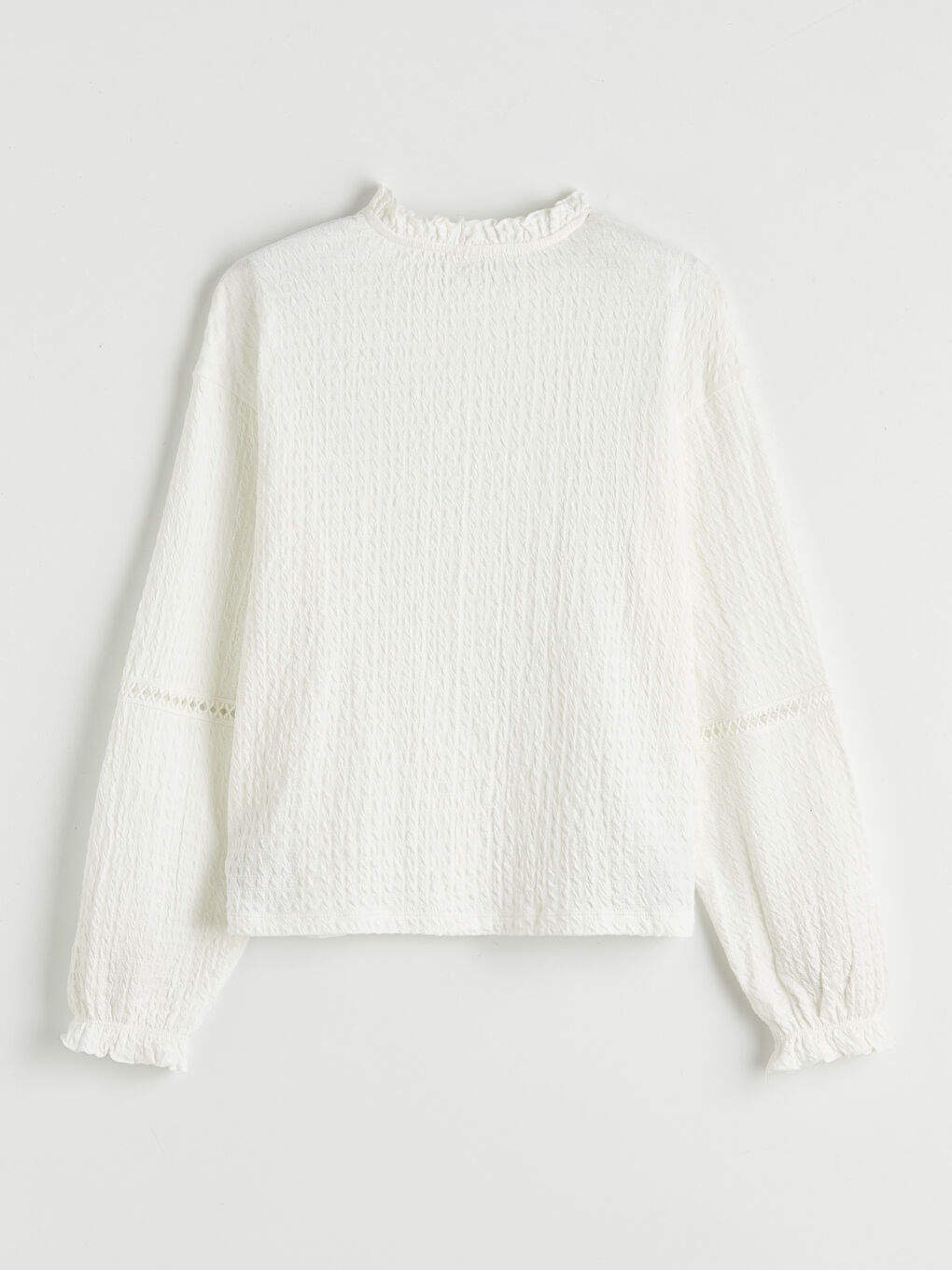 Ekru Fırfırlı Dik Yaka Yaka Kız Çocuk Tişört-2