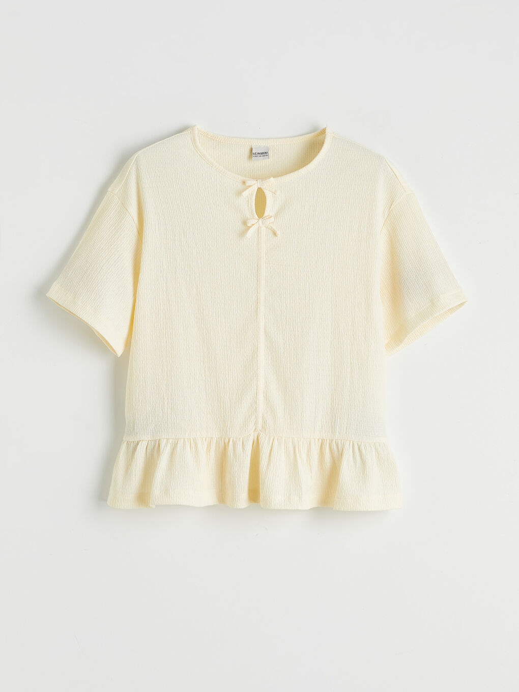 Bej Fiyonk ve Fırfır Detaylı Kız Çocuk Tişört