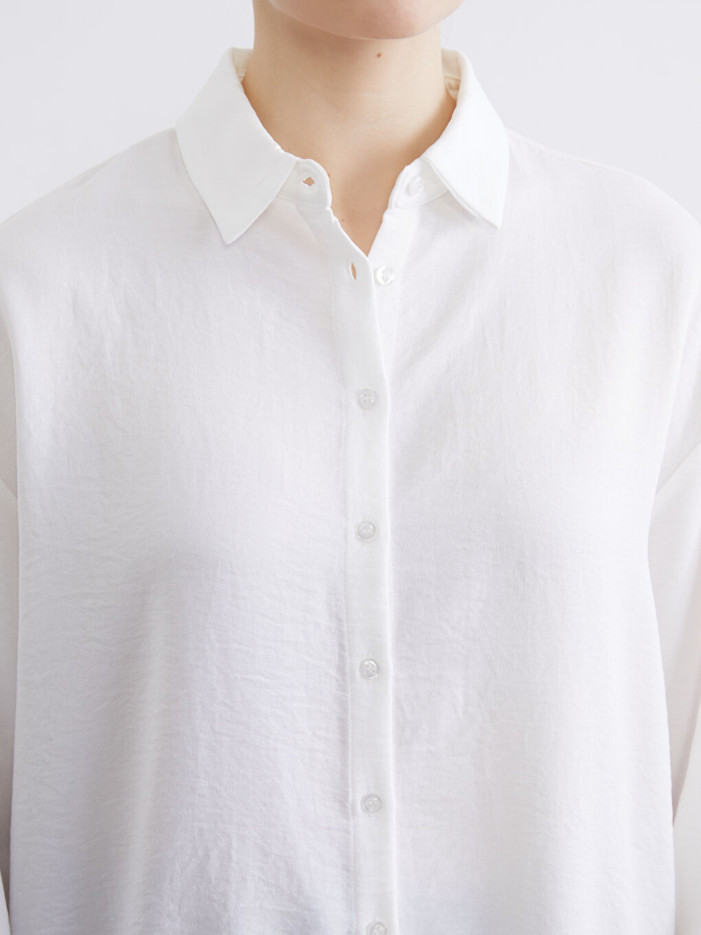 Beyaz Loose Fit Kadın Gömlek Tunik-2