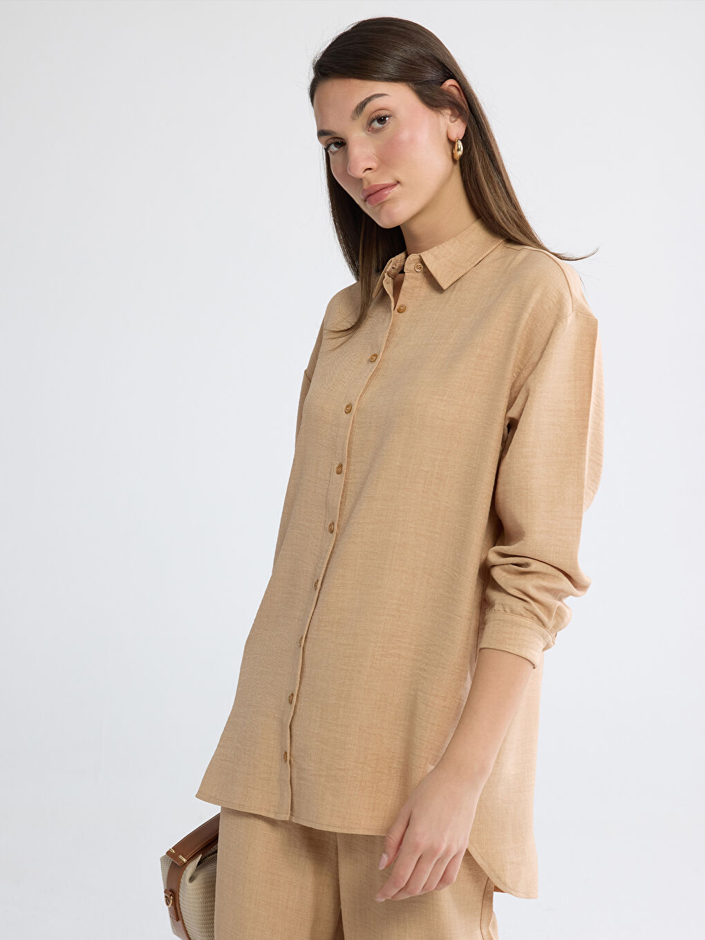 Bej Loose Fit Kadın Gömlek Tunik