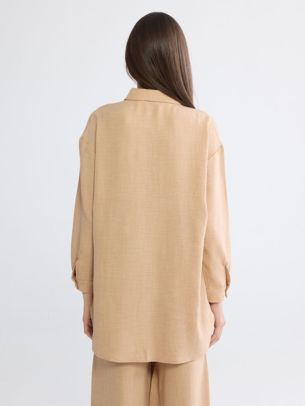Bej Loose Fit Kadın Gömlek Tunik-3
