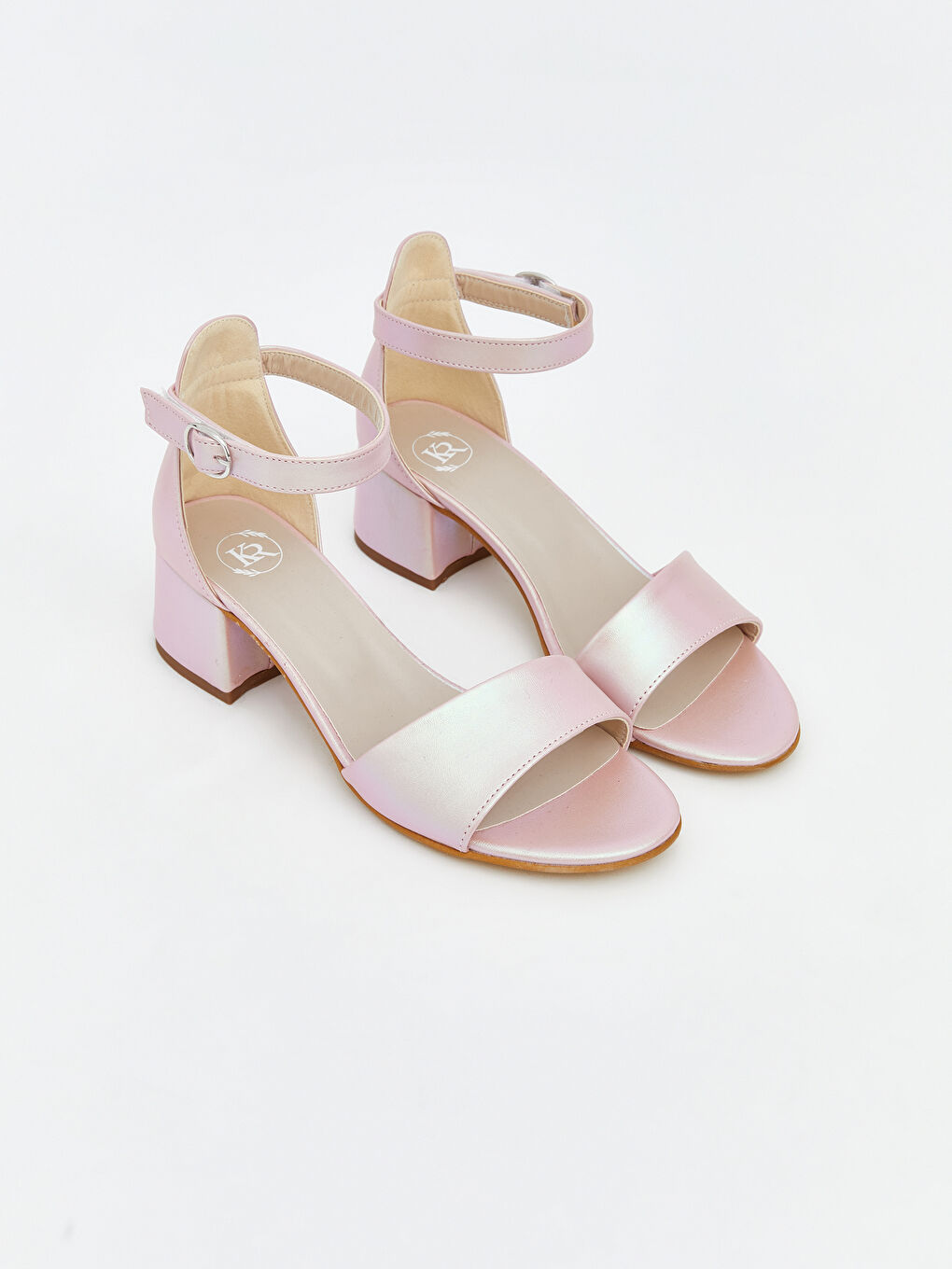 Pembe Deri Görünümlü Kız Çocuk Topuklu Ayakkabı
