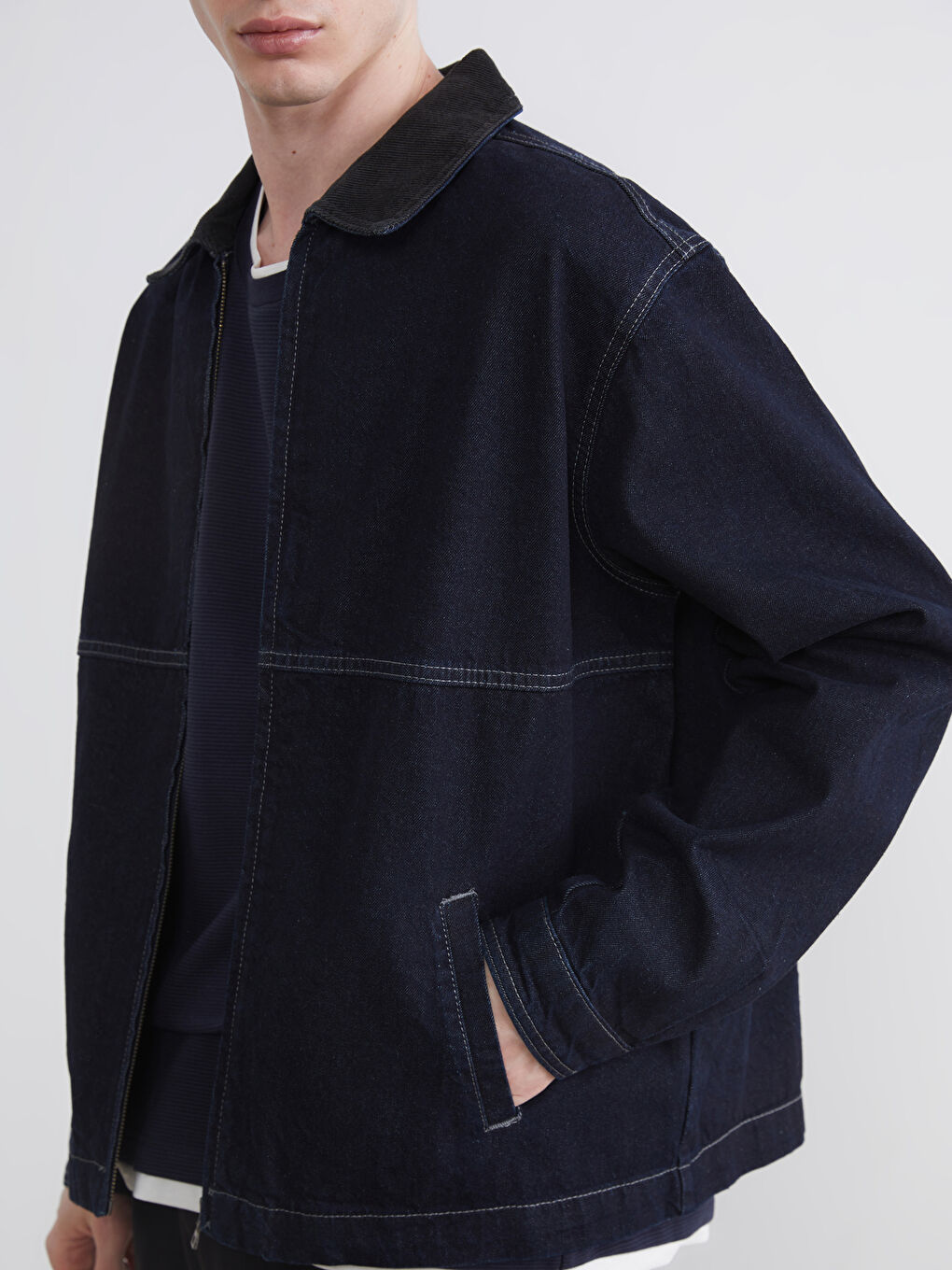 İndigo Rahat Kalıp Erkek Jean Ceket-2