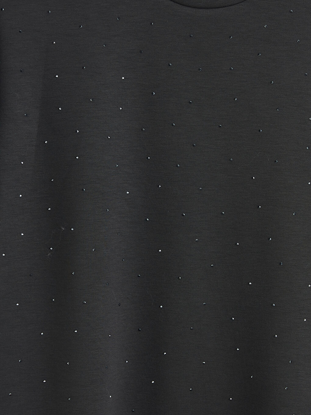 Antrasit Bisiklet Yaka Taşlı Kadın Tişört	-2