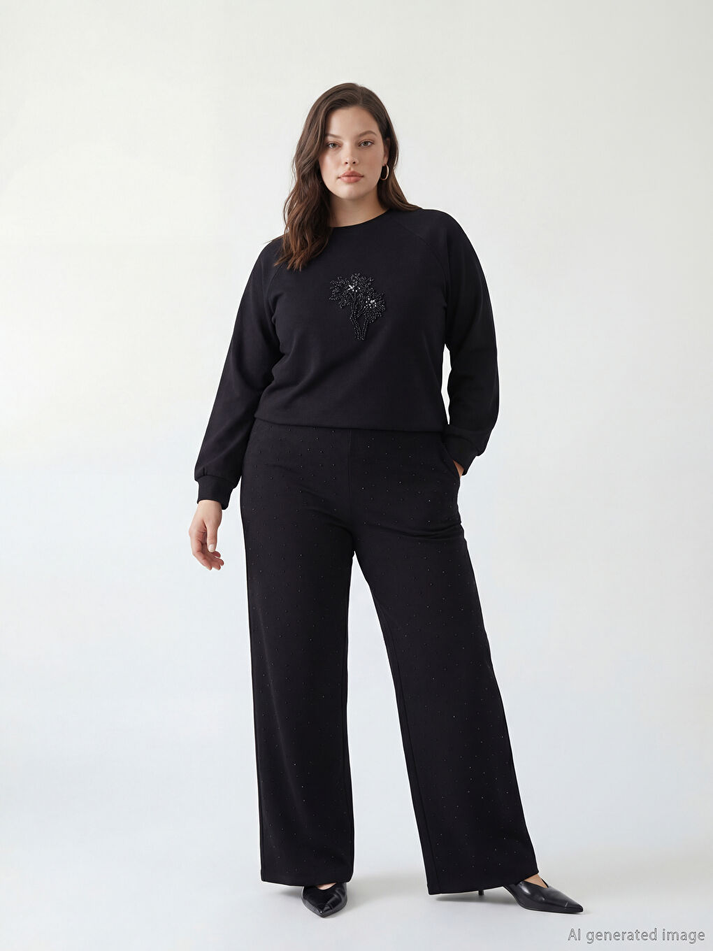 Siyah Beli Lastikli Taşlı Kadın Eşofman Altı-1