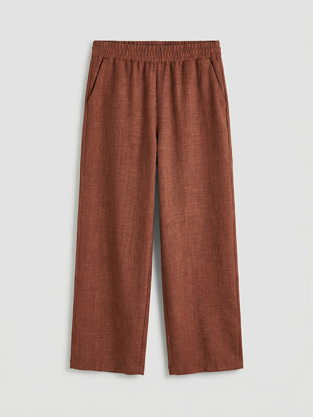 Kahverengi Beli Lastikli Geniş Paça Kadın Pantolon	-4