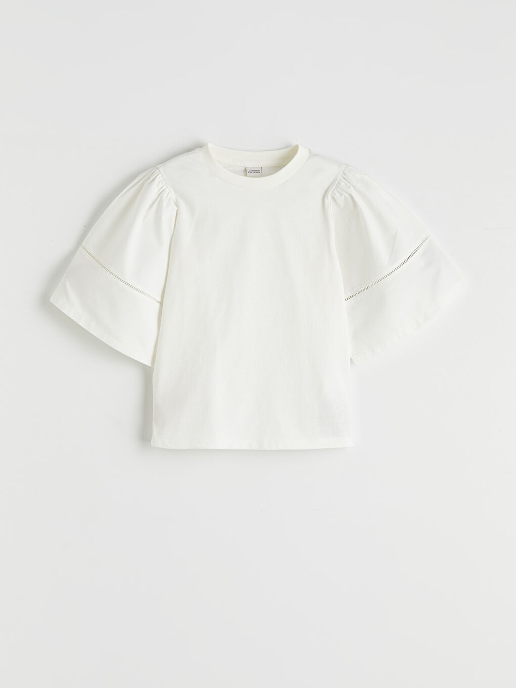 Ekru Bisiklet Yaka Kız Çocuk Tişört-2